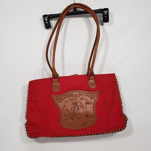 Disney  Winnie the Pooh  Red Canvas Shoulder Bag Handbag Purse  faux leather str - Picture 1 of 10
